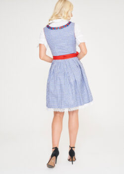 Midi Blue Checkered Dirndl With Red Apron_ Full Back View