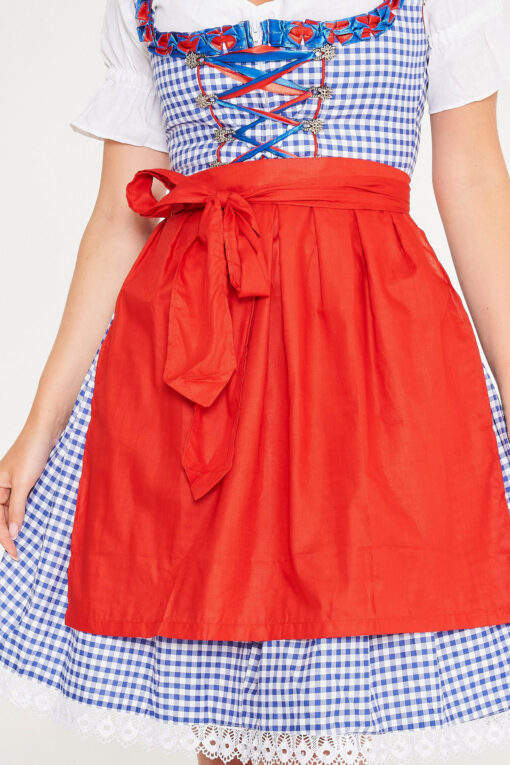 Midi Blue Checkered Dirndl With Red Apron_ Only Close