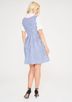 Midi Sky Blue Checkered Dirndl With Pink Apron_ Back View Pose