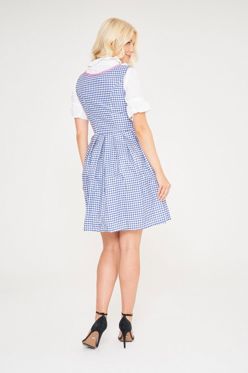 Midi Sky Blue Checkered Dirndl With Pink Apron_ Back View Pose