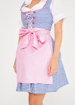 Midi Sky Blue Checkered Dirndl With Pink Apron_ Close Apron View
