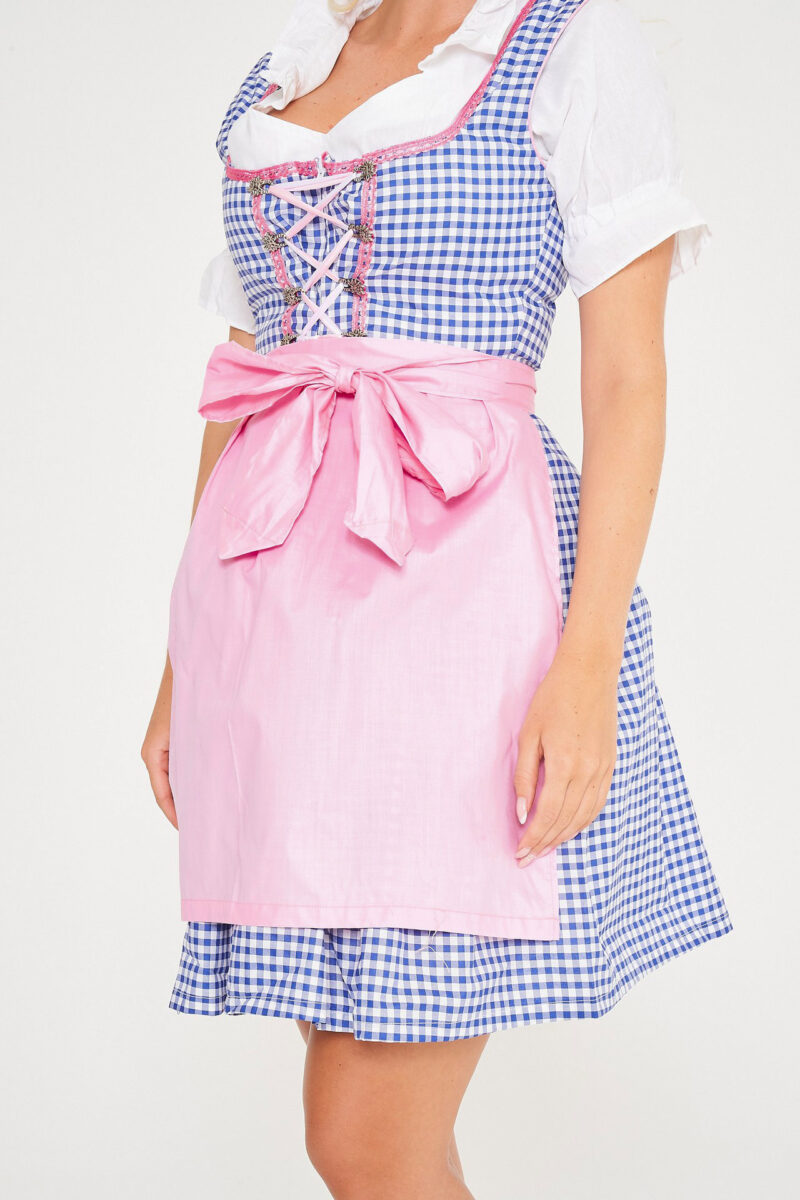 Midi Sky Blue Checkered Dirndl With Pink Apron_ Close Apron View