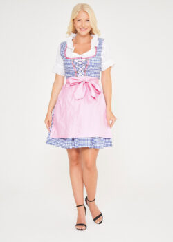 Midi Sky Blue Checkered Dirndl With Pink Apron_ Full View with Apron