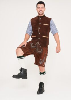 Traditional German Waistcoat Gold Brown_ Leg Up View Pose