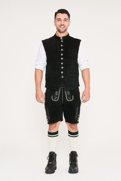 Traditional German Waistcoat Stone Black_ Front View Full Pose