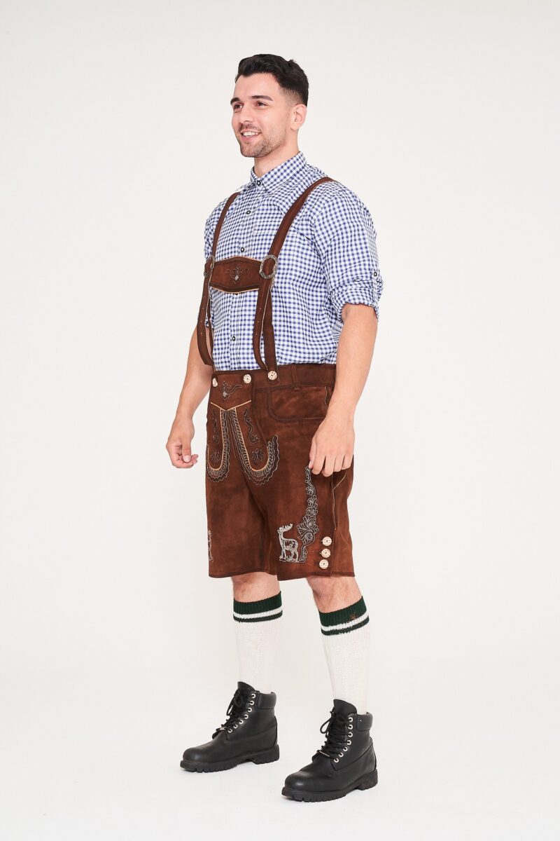 German Mens Lederhosen Shaded Brown Deer Motif - Image 2