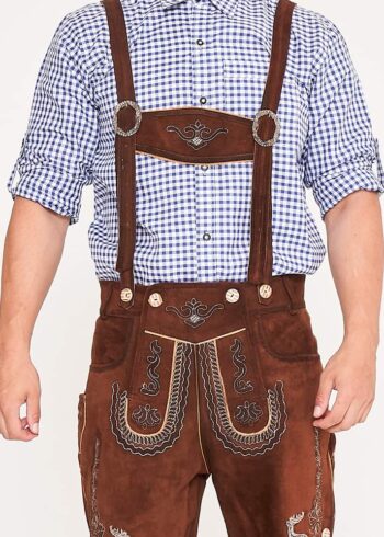 German Mens Lederhosen Shaded Brown Deer Motif