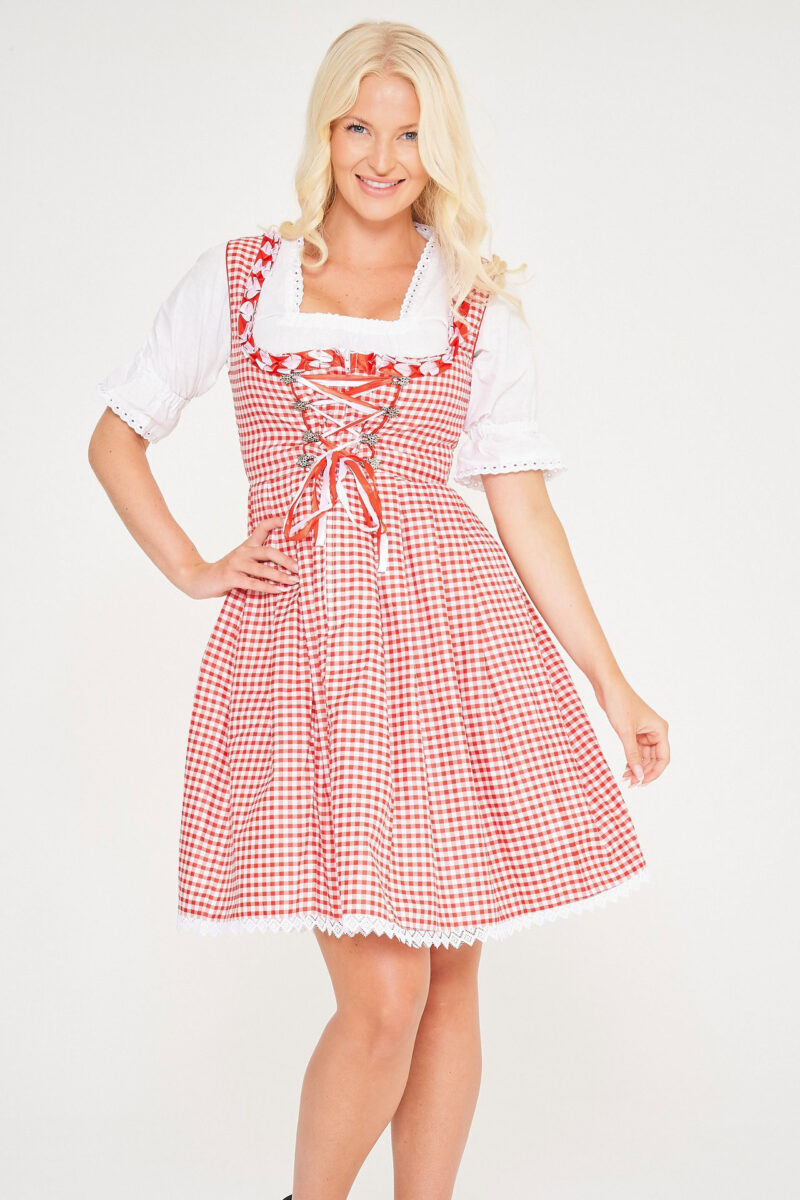 Midi Checkered Dirndl Elsa Rose Red_ Front Close View