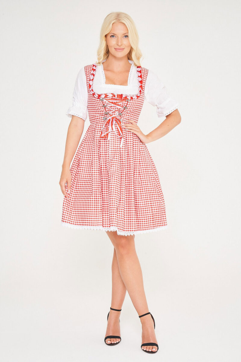 Midi Checkered Dirndl Elsa Rose Red_ Front View