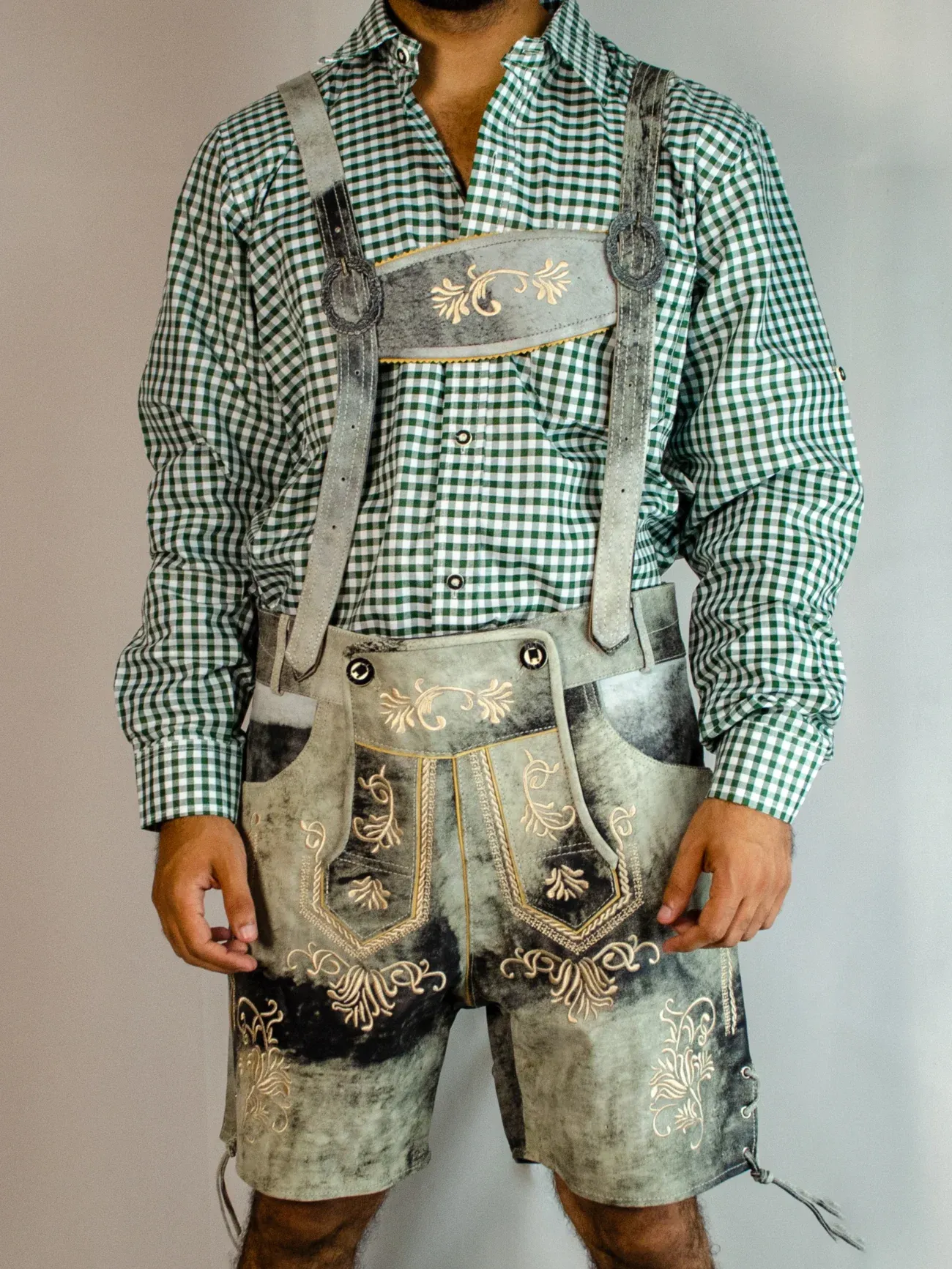 Trachten Short Mens Lederhosen Shaded Grey image