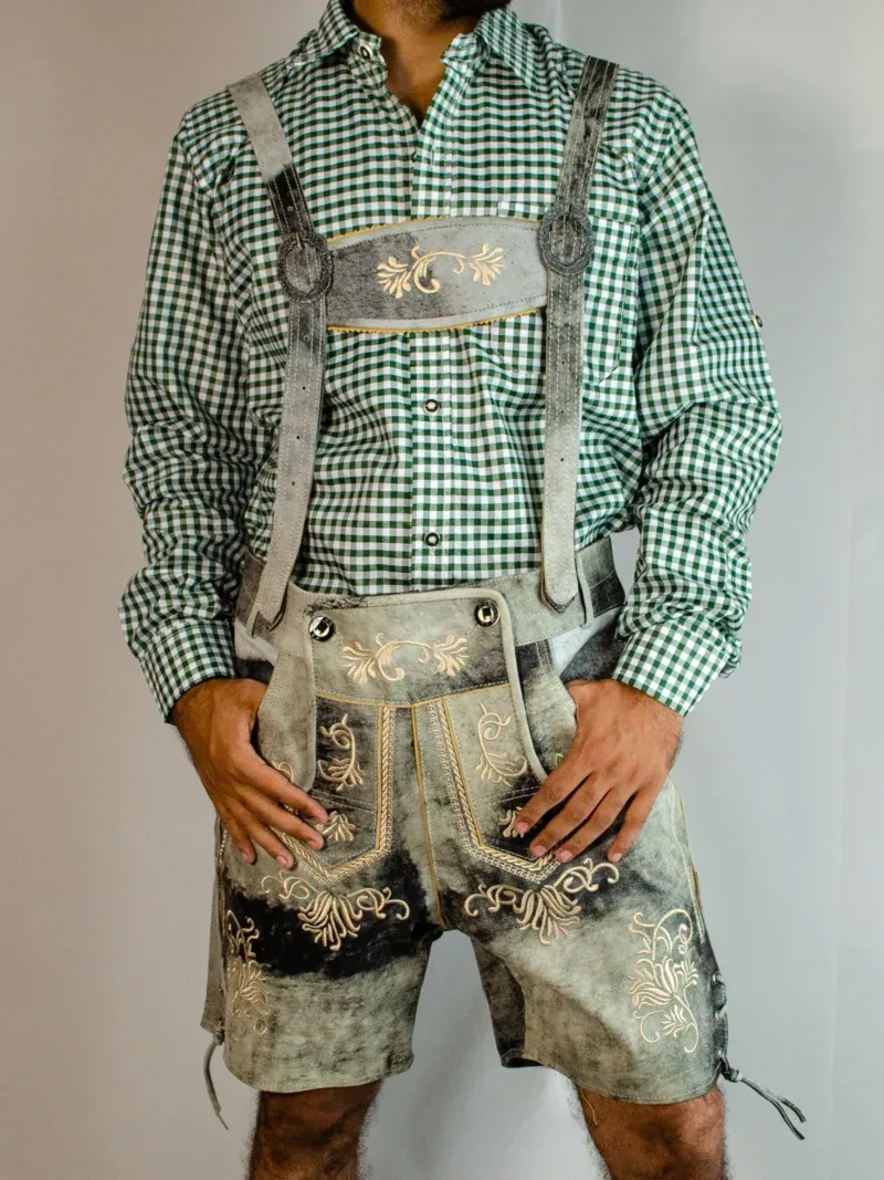 Trachten Short Mens Lederhosen Shaded Grey - Image 4