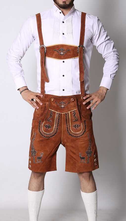 German Lederhosen Men Brown Deer Motif