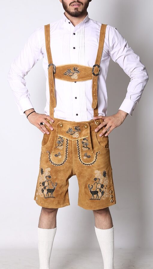 Short Lederhosen Camel Brown Deer Motif