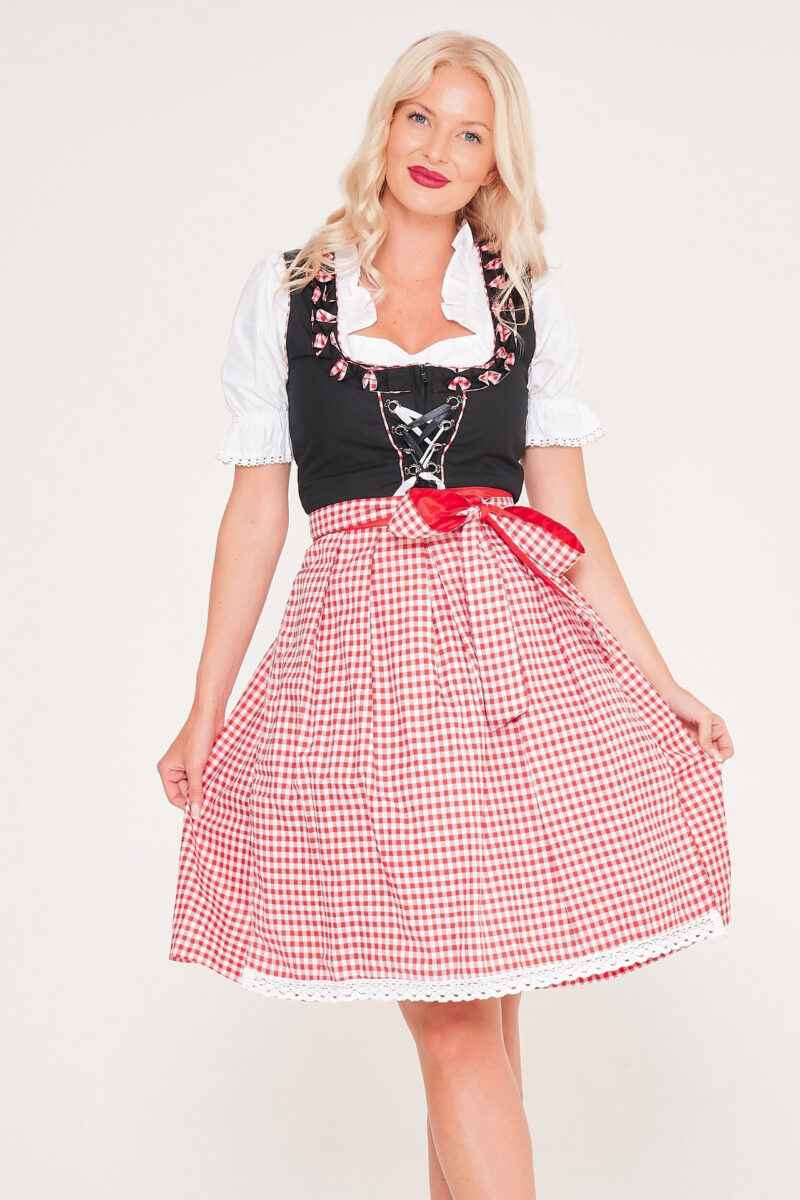 German Dirndl Dress Amara Black Pink_ Close Apron Pick View