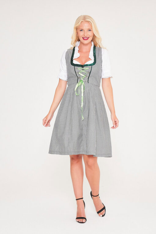 Midi Checkered Dirndl Vintage Green_ Front View Pose