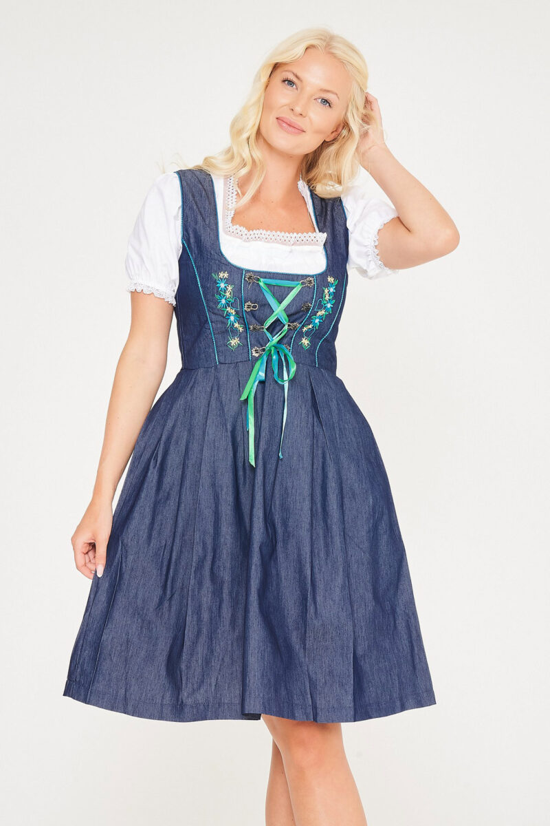 Midi German Dirndl Erna Black Sky_ Front Close View