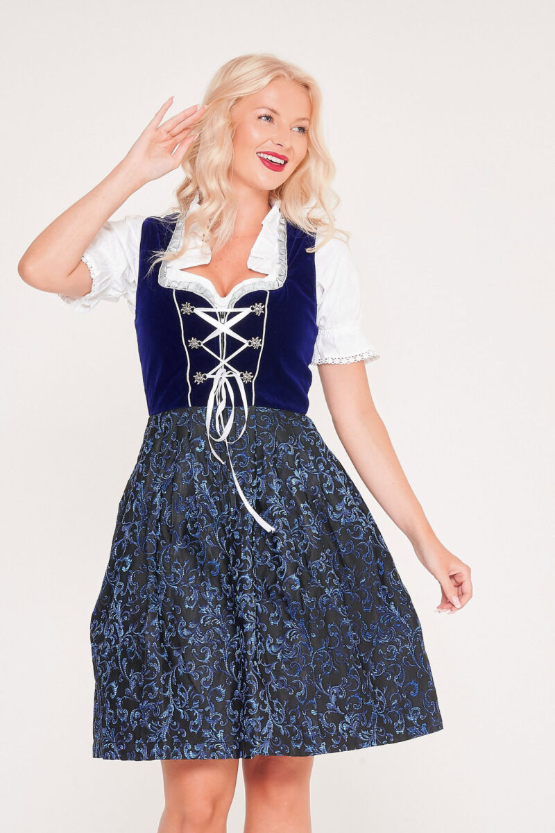 Vintage Traditional Dirndl Dress Dark Blue_ Close View Pose