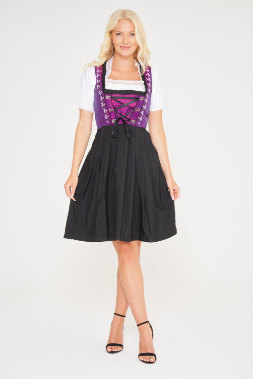 Vintage Traditional Dirndl Dress in Purple Color_ Full Front View Pose