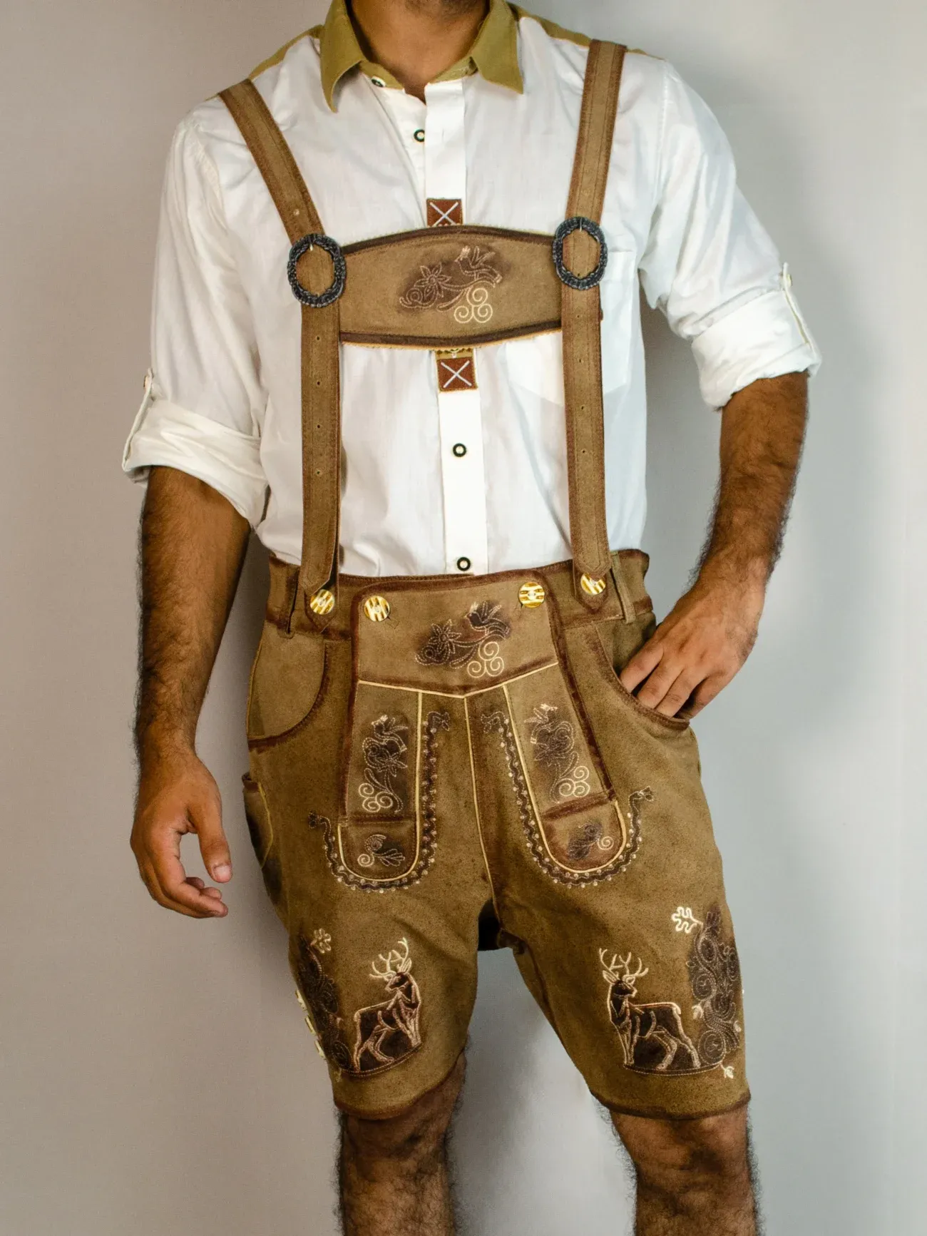 Short Lederhosen Camel Brown Deer Motif image