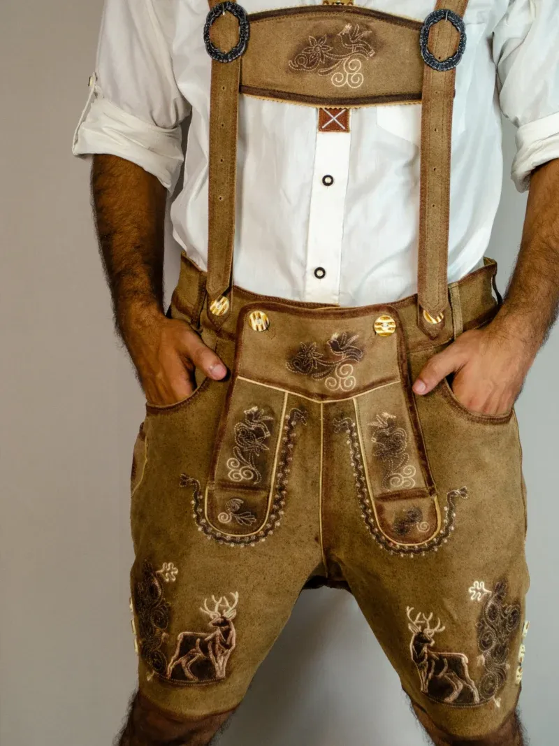 Short Lederhosen Camel Brown Deer Motif - Image 2