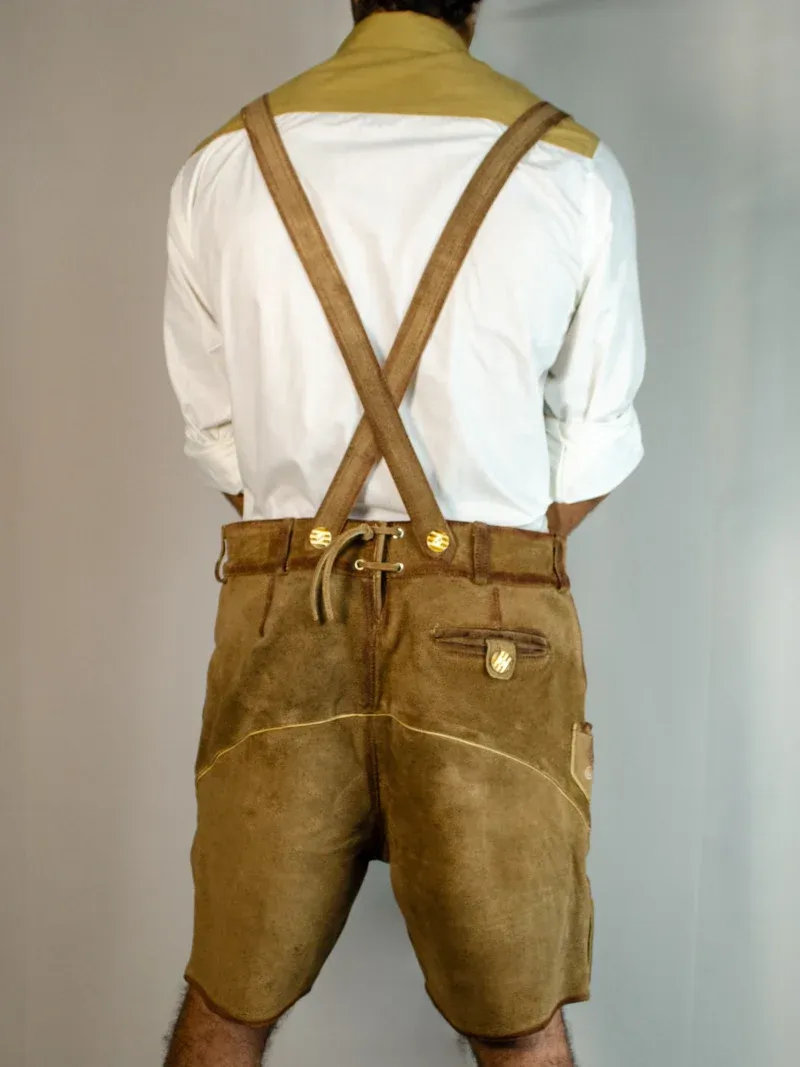Short Lederhosen Camel Brown Deer Motif - Image 3