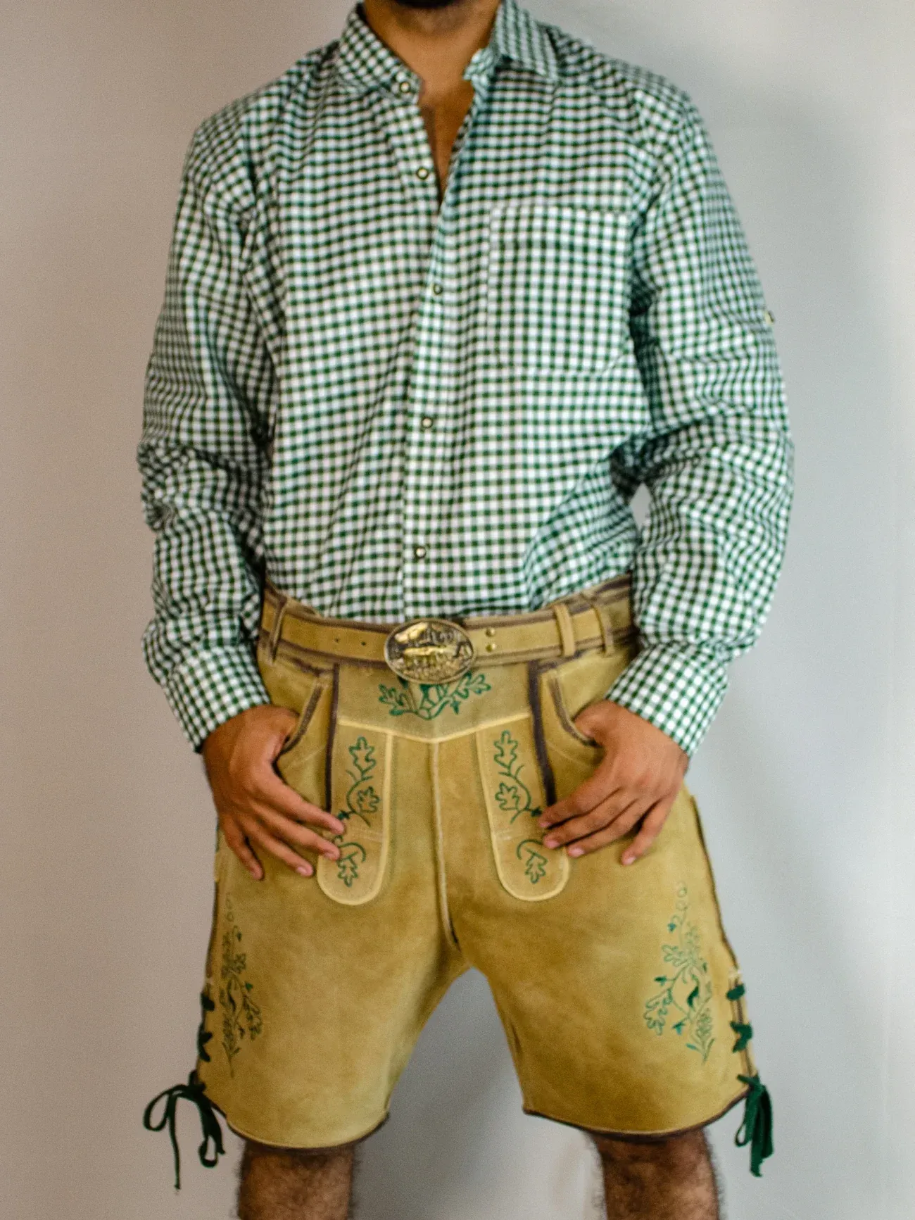 Handcrafted Oktoberfest Lederhosen in Light Gold main