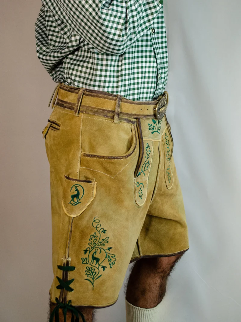 Handcrafted Oktoberfest Lederhosen in Light Gold - Image 2