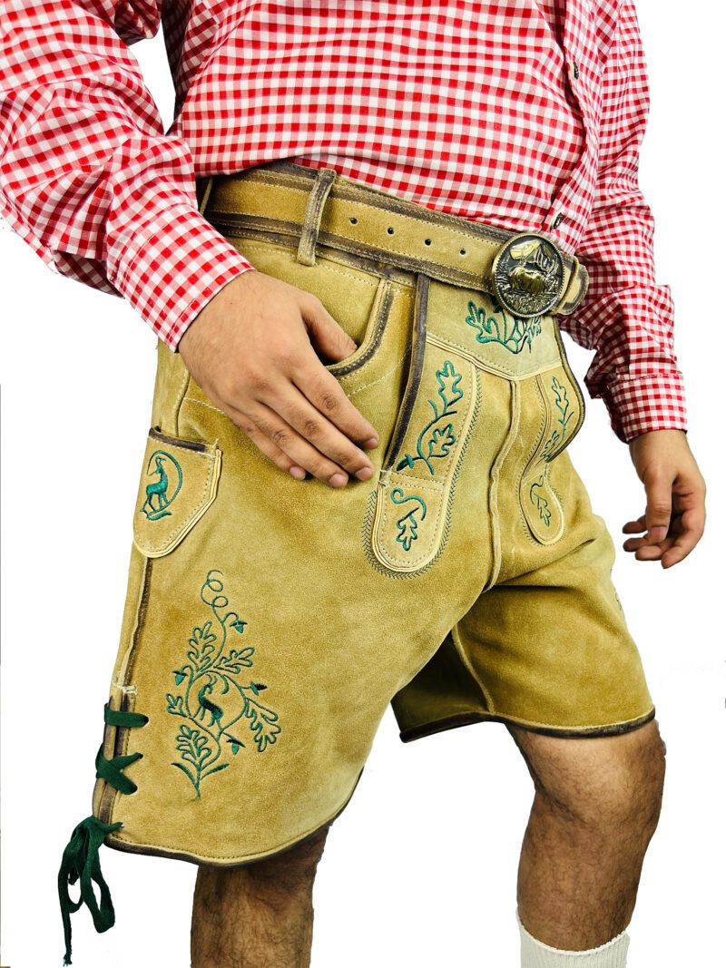 Handcrafted Oktoberfest Lederhosen in Light Gold - Image 3