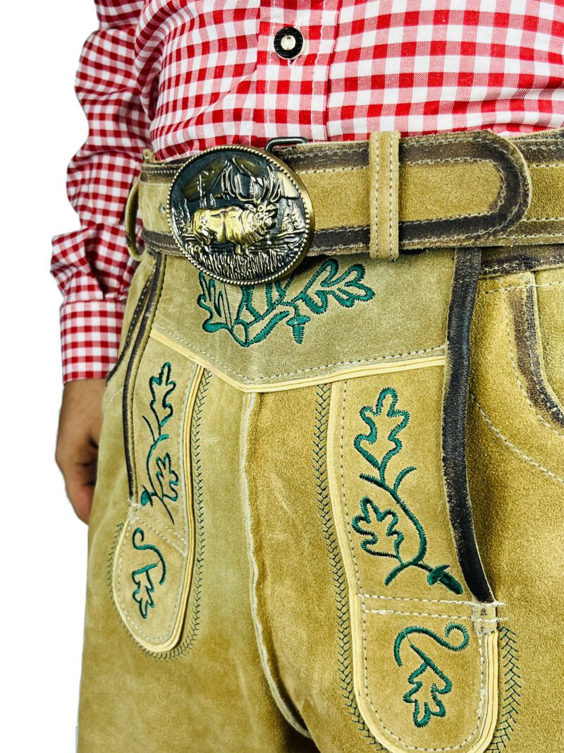 Handcrafted Oktoberfest Lederhosen in Light Gold - Image 2