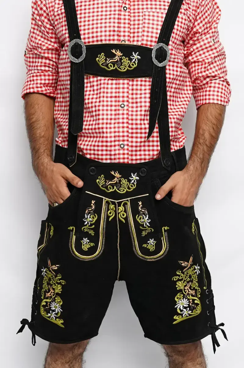 Multi Embroidered Short Lederhosen Night Black-1