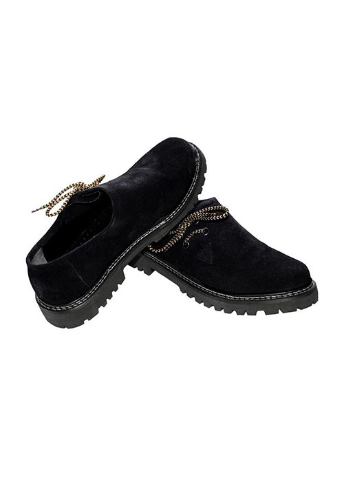 Men's black traditional Bavarian suede shoes with thick soles. - Lederhosen For Sale