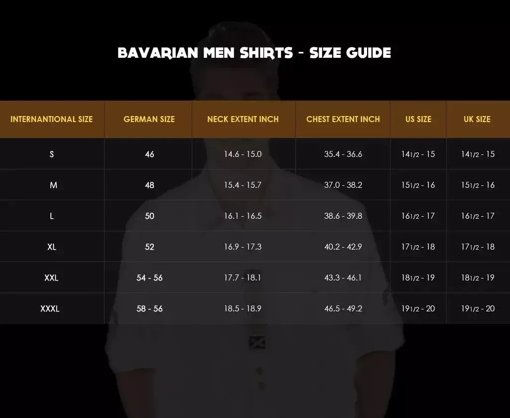 Bavarian Shirts - Size Guide - Lederhosen For Sale