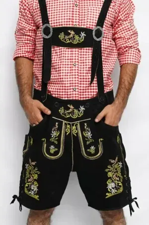 Multi Embroidered Short Lederhosen Night Black