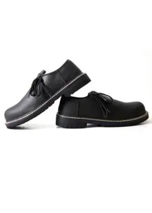 Bavarian Black Leather Shoes – Perspective View - Lederhosen For Sale