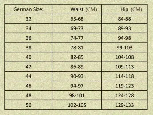 Lederhosen Women Size Chart - Lederhosen For Sale
