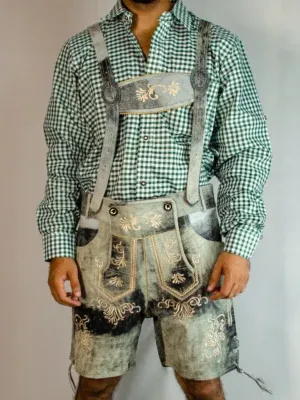 Trachten Short Mens Lederhosen Shaded Grey – Front Second View - Lederhosen For Sale