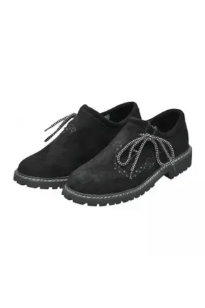 Traditional Black Embroidered Shoes – Angled Front View - Lederhosen For Sale