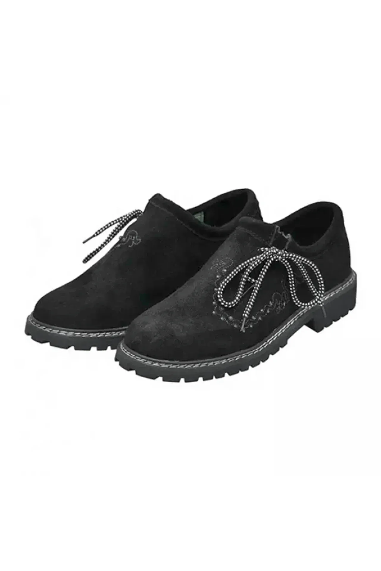 Traditional Black Embroidered Shoes – Angled Front View - Lederhosen For Sale