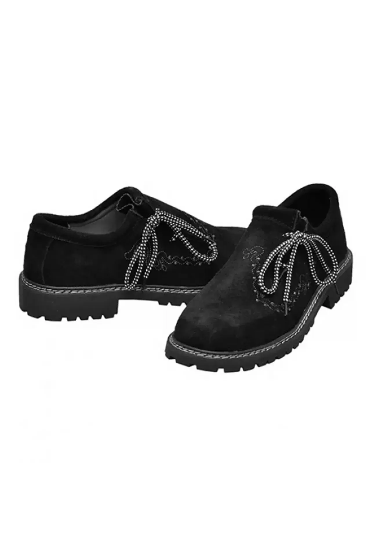 Traditional Black Embroidered Shoes – Front Side View - Lederhosen For Sale